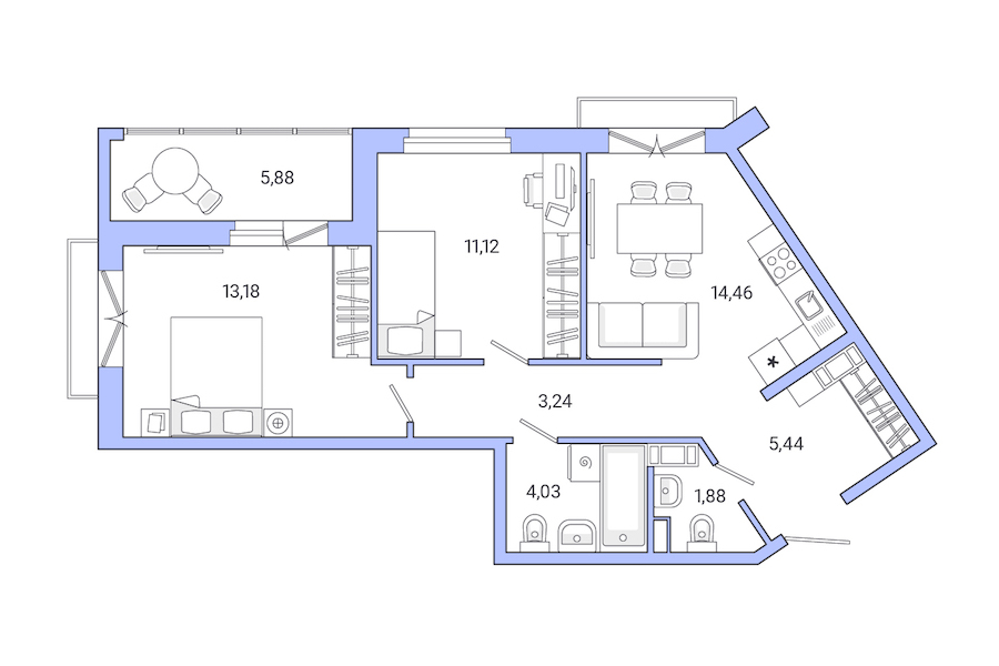 2-комнатная квартира 59.23 м², 3/7 эт., ЖК «Jaanila Drive»